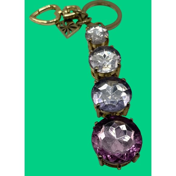 Gold-Tone Keychain With Large Faceted Purple & Clear Gemstones - Picture 3 of 5